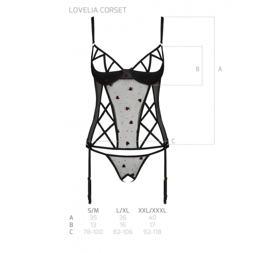 Корсет з підв'язками, стрінги Passion LOVELIA CORSET S/M, black фото 7