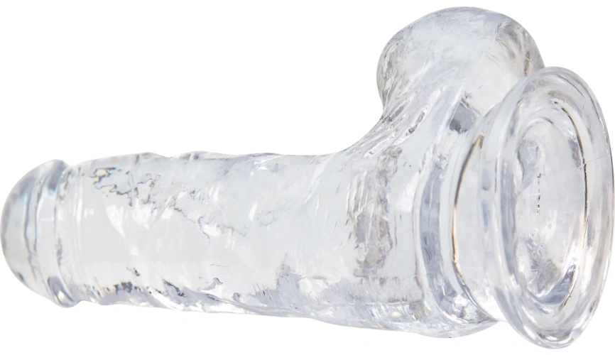 Прозрачный фаллоимитатор на присоске ADDICTION — Clear Dildo with Balls 6″, вибропуля в подарок фото 3