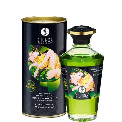 Органическое согревающее масло Shunga Aphrodisiac Warming Oil – Exotic green tea (100 мл) без сахара фото 1