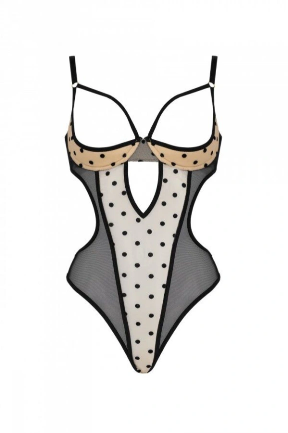 Эротическое боди Passion MARINA BODY, S/M, beige, с открытыми чашками фото 3