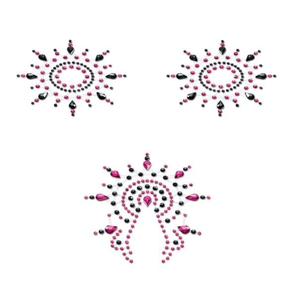 Пэстис из кристаллов Petits Joujoux Gloria set of 3 - Black/Pink, украшение на грудь и вульву фото 1
