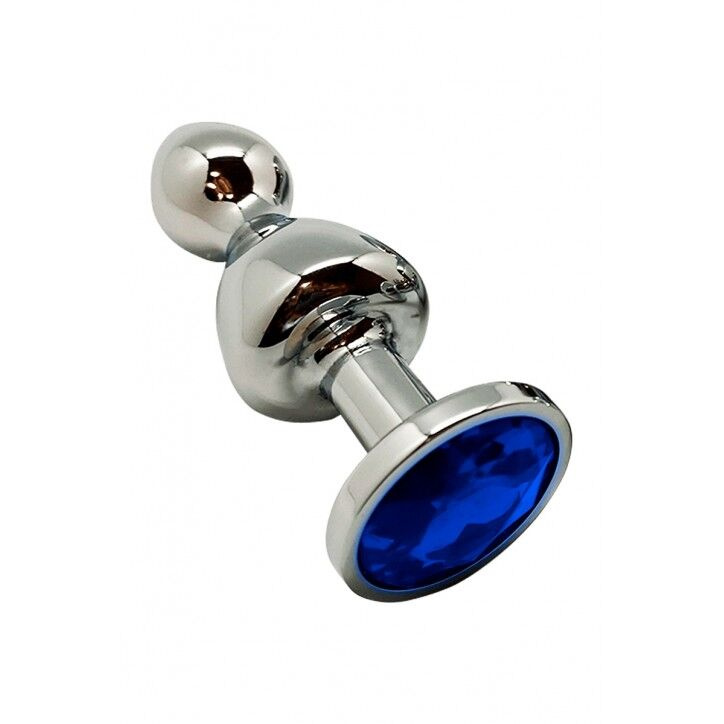 Металева анальна пробка Wooomy Lollypop Double Ball Metal Plug Blue L діаметр 3,5 см, довжина 10,5см фото 1