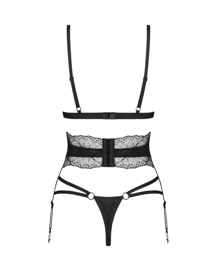 Комплект Obsessive Lobellis 3-pcs set, XL/2XL, чорний, ліф з м’якою чашкою, стрінги, пояс для панчіх фото 4