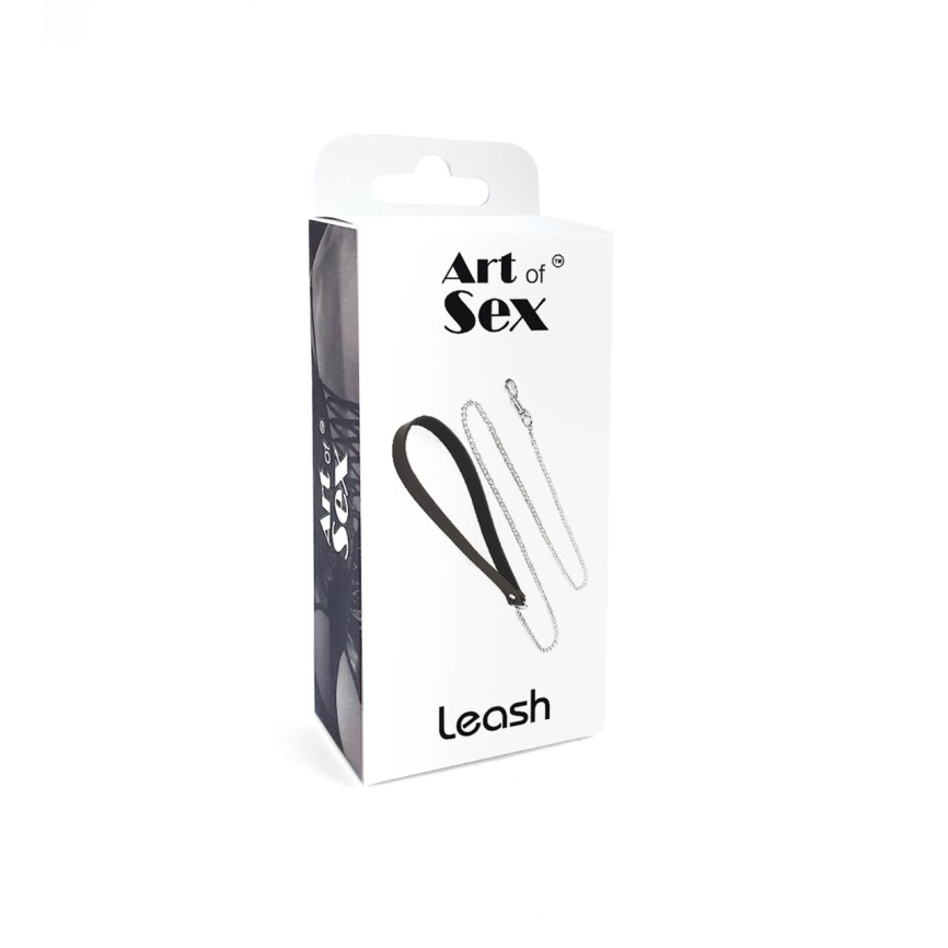 Повідець на ланцюжку із натуральної шкіри Art of Sex - Leash, колір Чорний фото 5