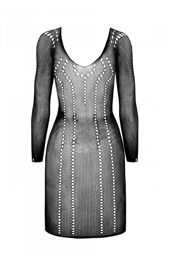 Полупрозрачное мини-платье Passion BS101 One Size, black, рукава-митенки фото 4