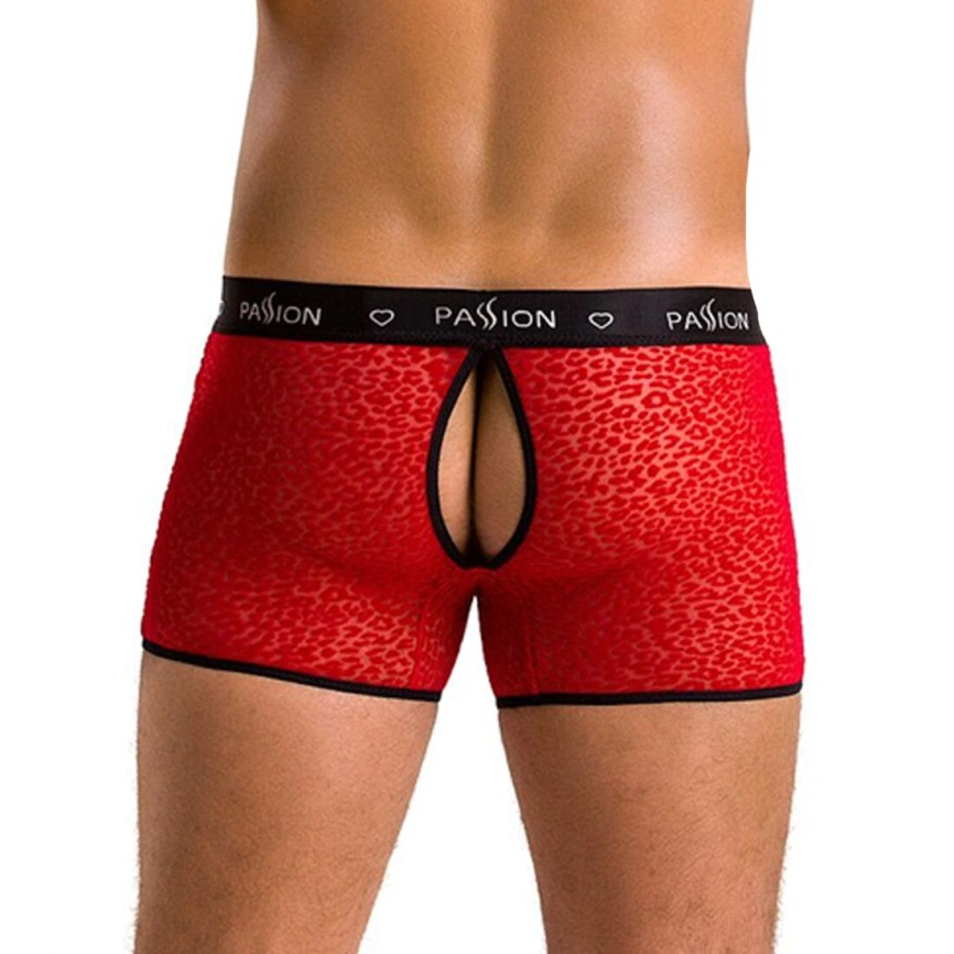 Мужские прозрачные боксеры Passion 046 SHORT PARKER S/M Red, сетка, под леопард фото 8