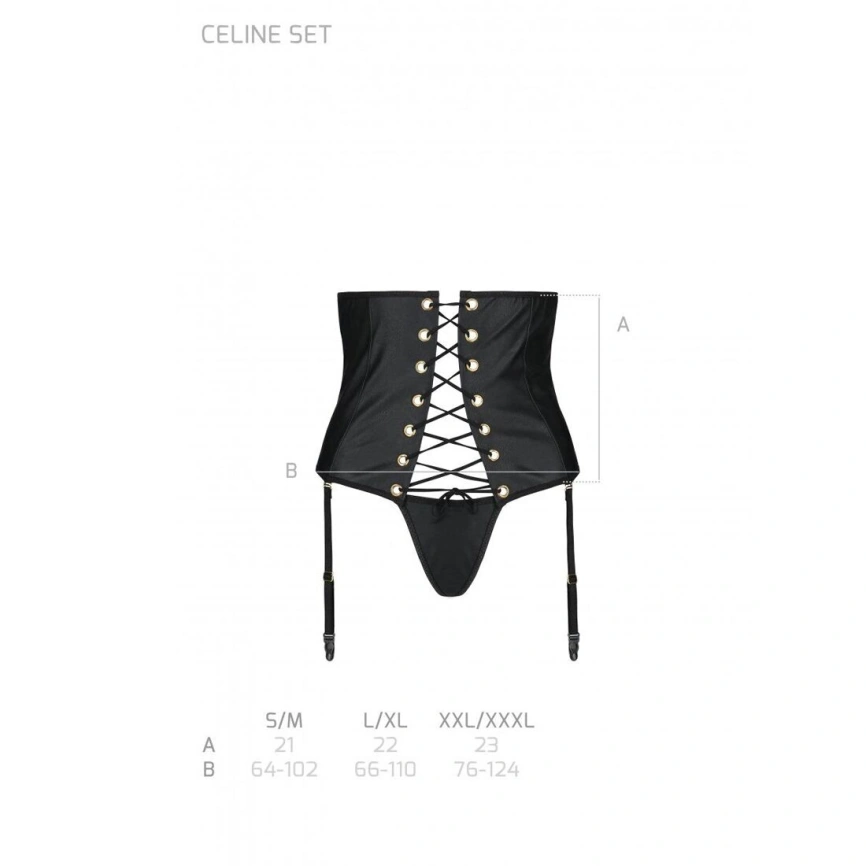 Пояс-корсет из экокожи Passion CELINE SET XXL/XXXL, black шнуровка, съемные пажи для чулок, стринги фото 13