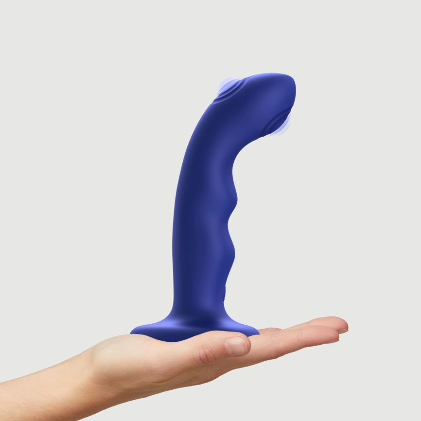 Насадка для страпона з подвійною точковою пульсацією Strap-On-Me TAPPING DILDO WAVE – NIGHT BLUE, М фото 4