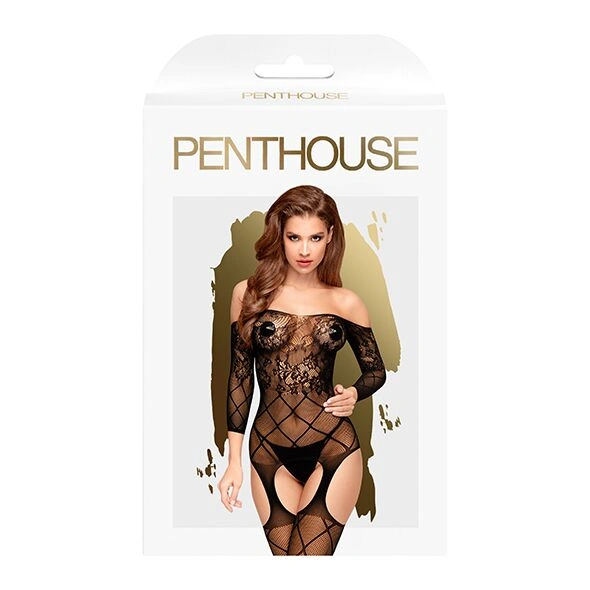 Бодистокинг с флористическо-геометрическим орнаментом Penthouse - Top-Notch Black XL фото 3