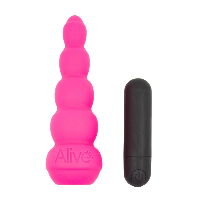 Анальный вибростимулятор Alive Lance Pro, ярко-розовый, в виде ряда шариков, 10 режимов вибрации фото 3