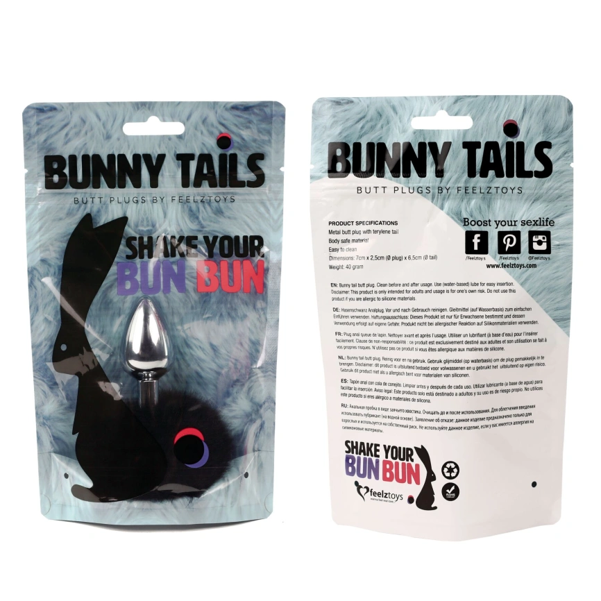 Анальная пробка FeelzToys - Bunny Tails Butt Plug Black фото 3