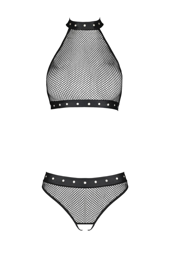 Білизна з відкритим доступом Passion MOONLIGHT SET XXL/XXXL black, топ, стрінги фото 3