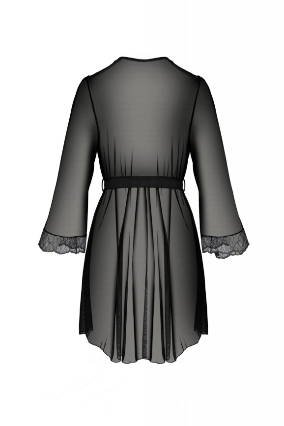Пеньюар Passion AMBERLY PEIGNOIR 6XL/7XL, black, ажурні декольте та манжети, широкі рукави фото 4