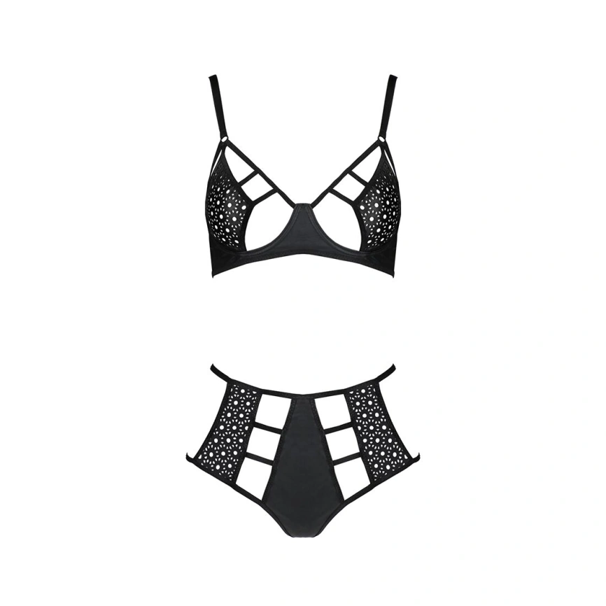 Комплект белья Passion TASMINA SET XXL/XXXL black, лиф, высокие трусики с корсетом сзади фото 13
