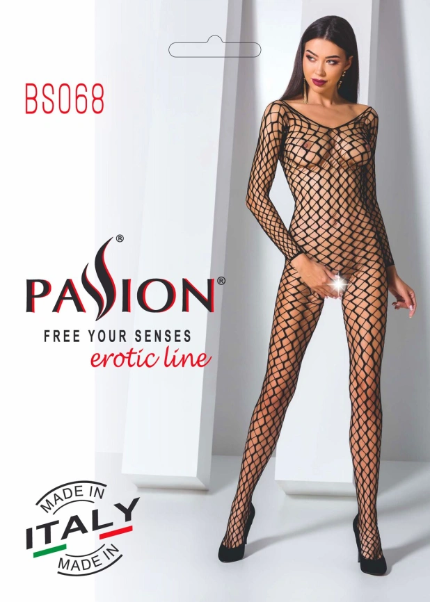 Бодистокинг Passion BS068 black, комбинезон, крупная сетка, длинный рукав фото 8