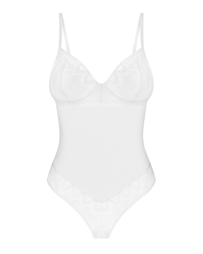 Боді Obsessive Alissium Teddy White, XS/S, ліф з м’якою чашкою, високі вирізи для ніг фото 5