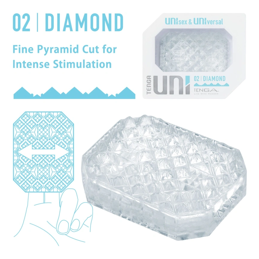 Унисекс-стимулятор Tenga UNI Diamond, белый, с зубчатым рельефом, лубрикант в комплекте фото 2