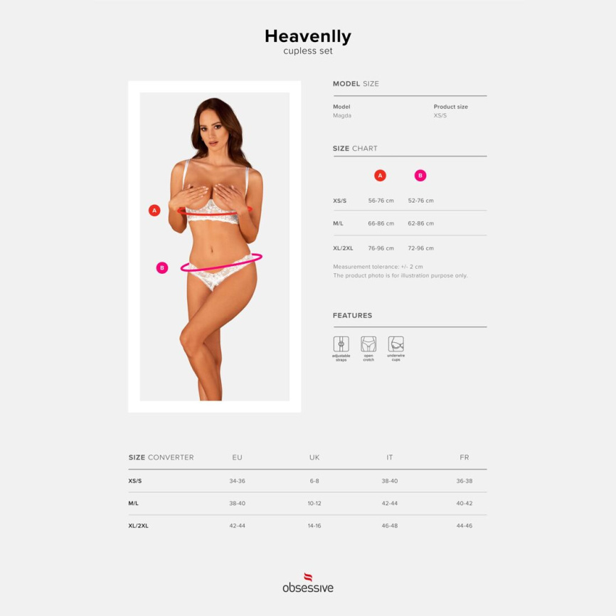 Еротичний комплект Obsessive Heavenlly 2-pcs cupless set M/L, відкриті груди, з доступом фото 10