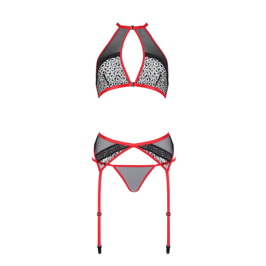 Комплект білизни Passion SATARA SET XXL/XXXL red, топ, пояс для панчіх, стрінги фото 10
