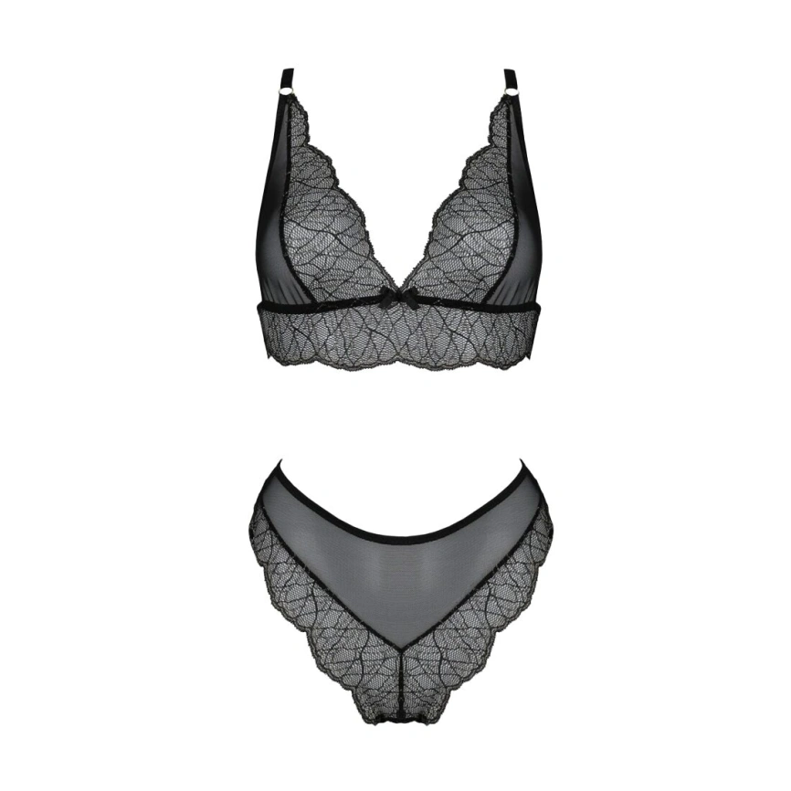 Комплект белья Passion AMBERLY SET 6XL/7XL black, лиф, трусики бразилиана, люрексовая нить фото 7