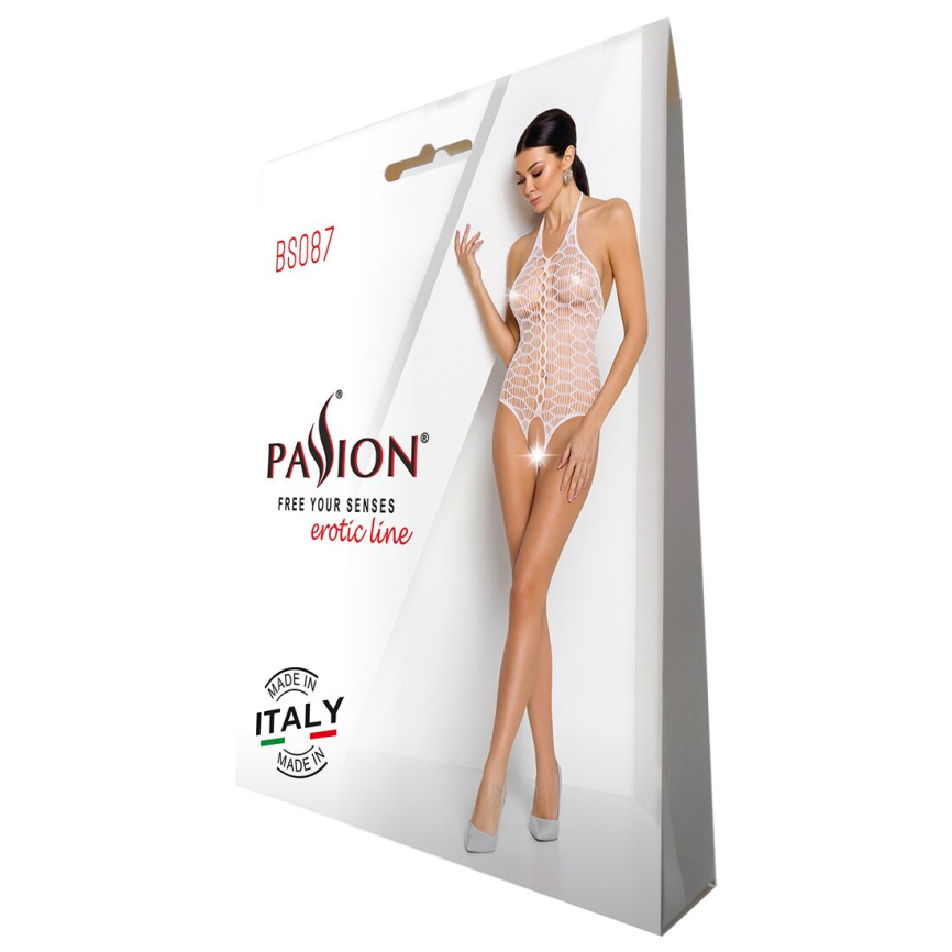 Бодістокінг у велику сітку Passion BS087 white, відкрита спина, халтер, з доступом фото 6