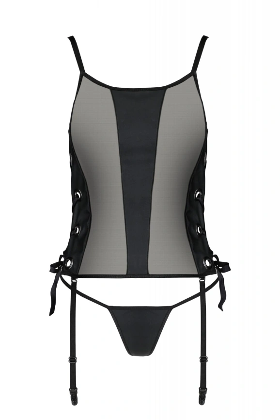 Сетчатый корсет из экокожи Passion MALWIA CORSET 4XL/5XL black, с люверсами и съемными пажами фото 3