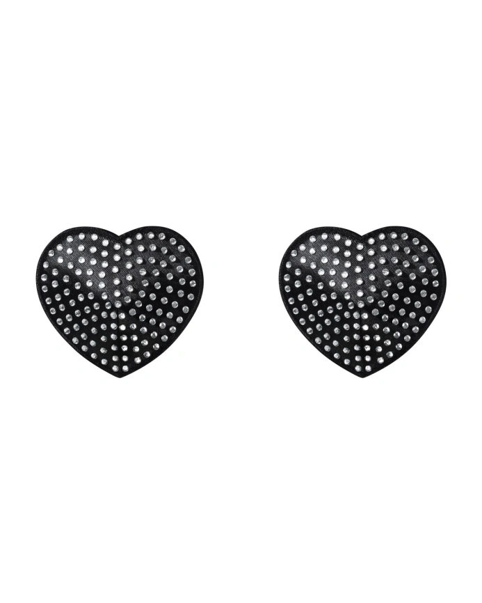 Накладки-сердечки на соски со стразами Obsessive A750 nipple covers, черные (мятая упаковка!!!) фото 4