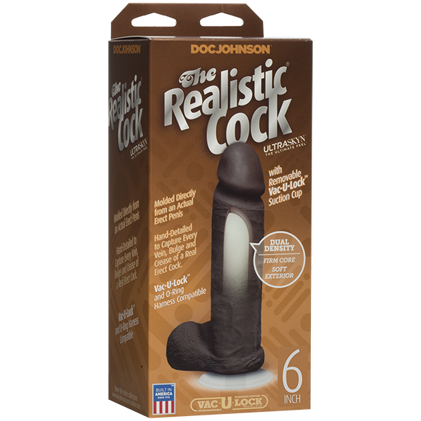Фалоімітатор Doc Johnson The Realistic Cock 6 inch Black - ULTRASKYN, Vac-U-Lock, діаметр 4,3 см фото 3