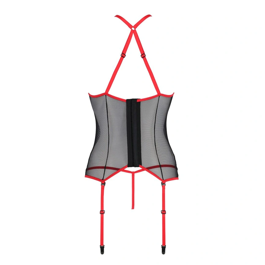 Корсет с пажами Passion SATARA CORSET S/M red, стринги, кружево, застежки спереди и сзади фото 11