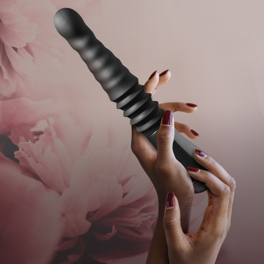 Пульсатор Blush Temptasia – Lazarus Thrusting Dildo – Black, ребристий стовбур, 3 швидкості фото 9