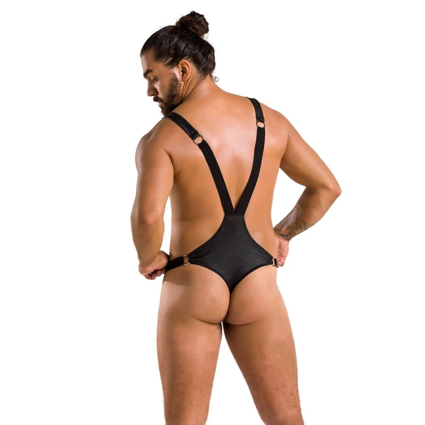 Мужское боди с люверсами Passion 028 HARRY XXL/XXXL Black, экокожа, на лямках фото 10