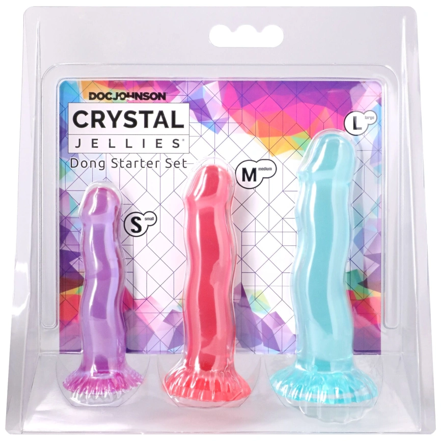 Набор фаллоимитаторов Doc Johnson Crystal Jellies - Dong Starter Set - Purple, Pink, Green фото 14