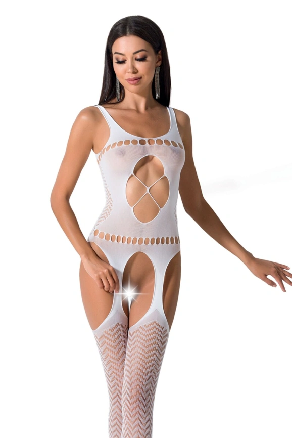 Бодистокинг Passion BS057 white, комбинезон, имитация чулок и пояса фото 1