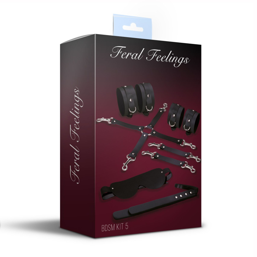 Набір Feral Feelings BDSM Kit 5 Black, наручники, поножі, хрестовина, маска, падл фото 2