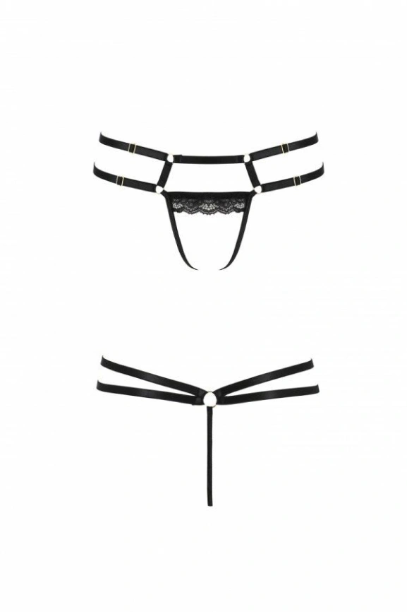 Трусики-стринги из стреп с кружевом Passion Exclusive LORRY THONG L/XL, black фото 1