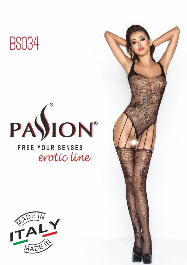 Бодистокинг Passion BS034 black, комбинезон, имитация боди и чулок фото 6