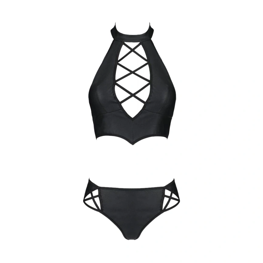 Комплект из экокожи Passion NANCY BIKINI 4XL/5XL black, бра и трусики с имитацией шнуровки фото 7