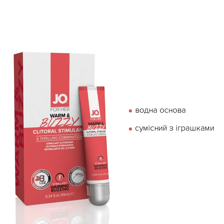 Возбуждающий гель для клитора JO WARM & BUZZY (10 мл) с эффектом жидкого вибратора фото 3