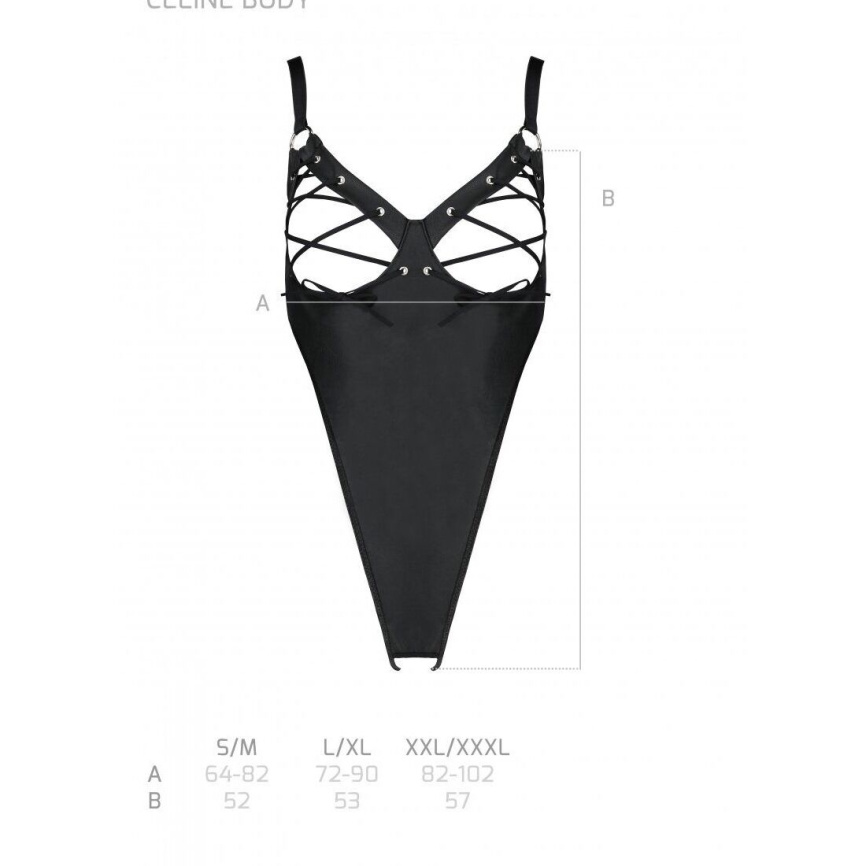 Боді з екошкіри Passion CELIN BODY S/M, black, з доступом, відкритий фото 7