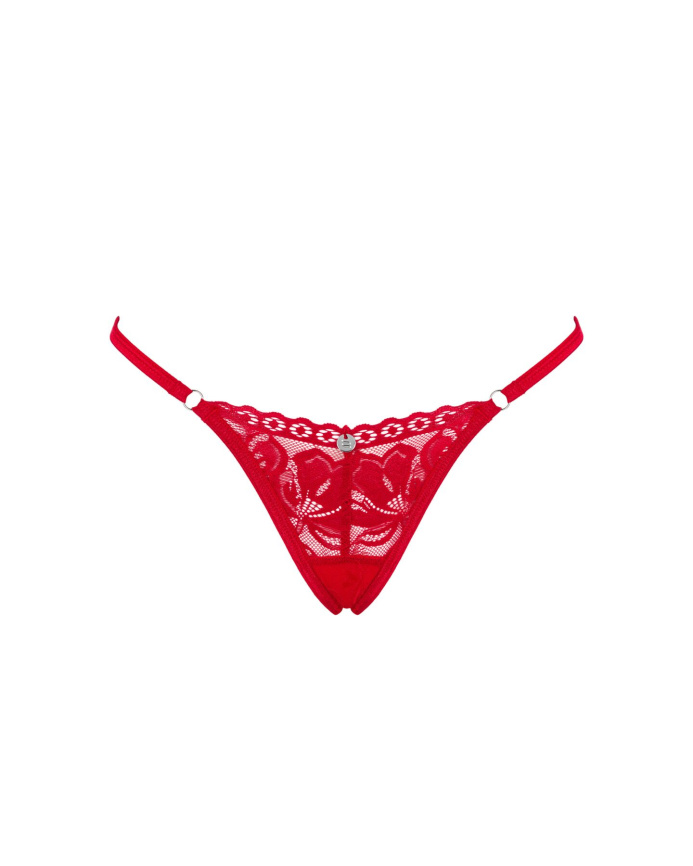 Мереживні стрінги Obsessive Lacelove thong XL/2XL Red, низька посадка фото 3