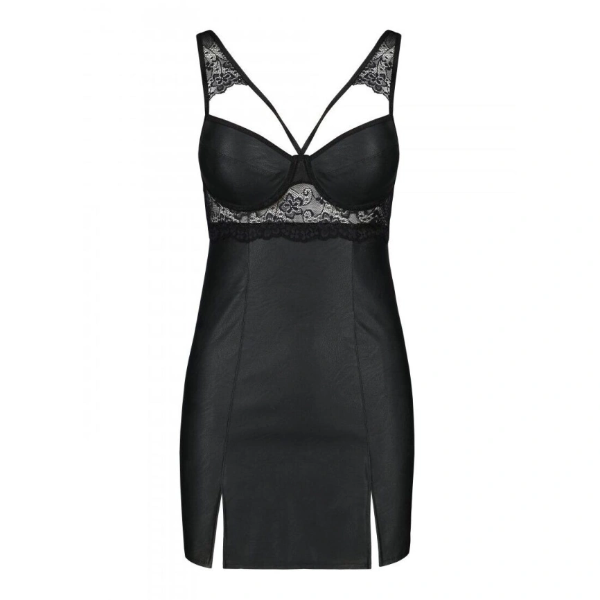 Бэби-долл из эко-кожи и кружева Passion LOONA CHEMISE L/XL, black фото 11