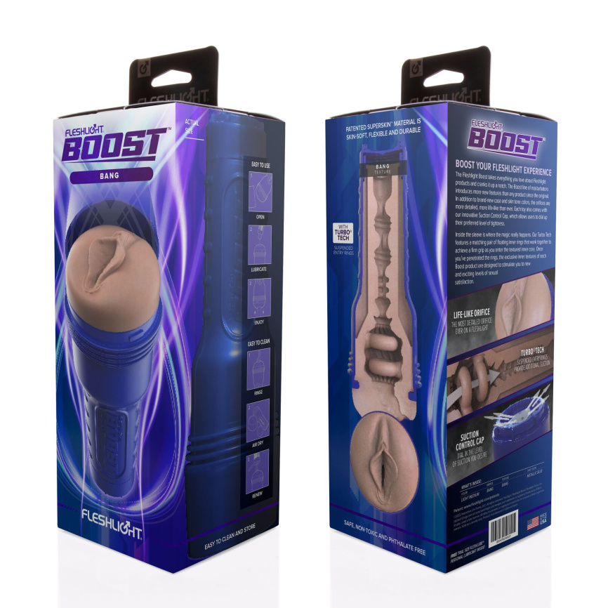 Мастурбатор-вагіна Fleshlight Boost Bang Light Medium Flesh, плаваючі кільця Turbo Tech фото 7