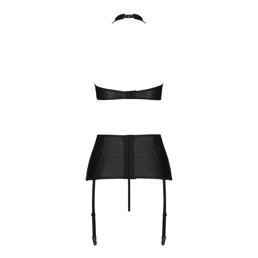 Комплект з еко-шкіри імітація шнурівки Passion NANCY SET XXL/XXXL black топ трусики пояс для панчіх фото 4