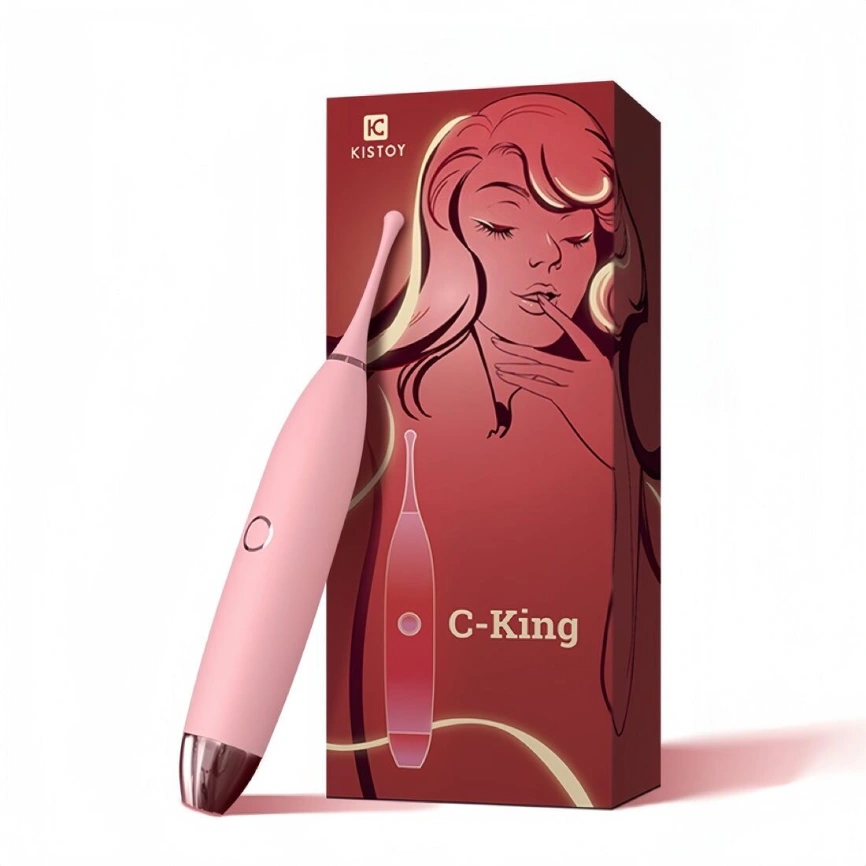 Клиторальный вибратор KISTOY C-King Pink, с двумя доп. насадками, мощная точечная стимуляция фото 1