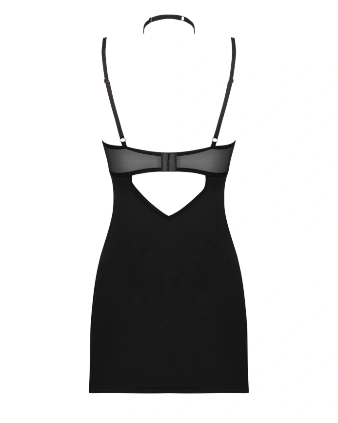 Сорочка Obsessive Selinne chemise & thong XL/2XL Black, стринги, двойные бретели фото 4
