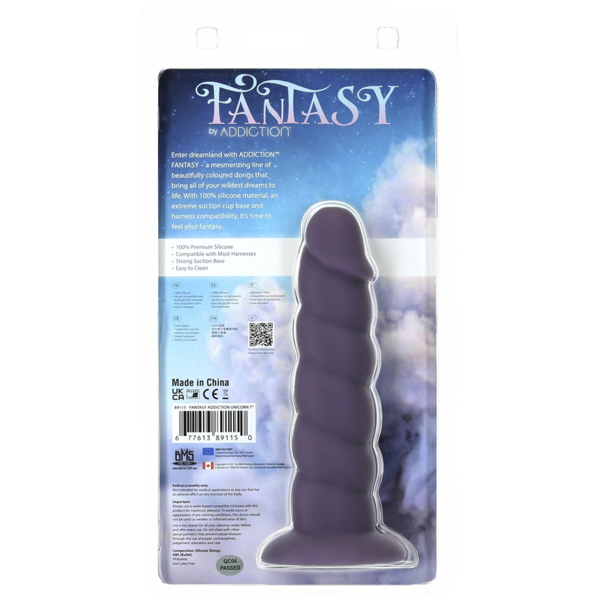 Фалоімітатор Fantasy by Addiction Unicorn Dildo 7” Purple, віброкуля в подарунок фото 5