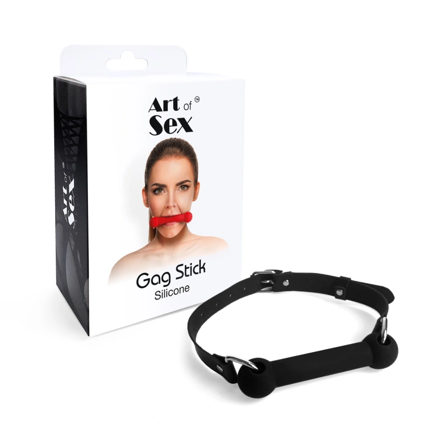 Кляп-палка на ремнях Art of Sex – Gag Stick Silicon, черный, натуральная кожа фото 4