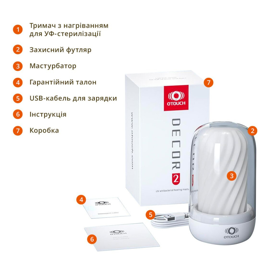 Мастурбатор Otouch DECOR 2, TPE, підігрів до 55 °C, УФ-дезінфекція фото 8