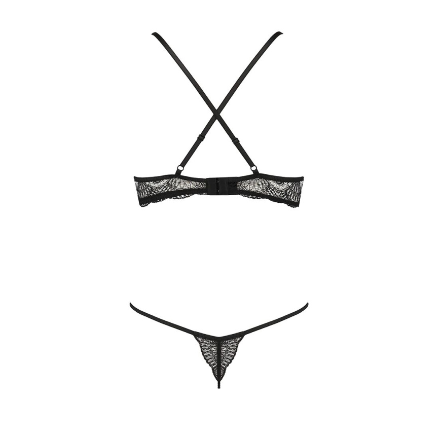 Комплект білизни Passion Exclusive QUENTRIS BIKINI XXL/XXXL, black, стрінги і напіввідкритий ліф фото 6