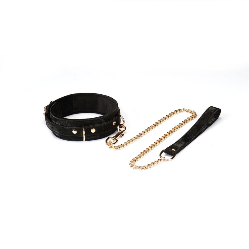 Ошейник с поводком Liebe Seele Boudoir Amor Collar with Leash Black, три кольца фото 1